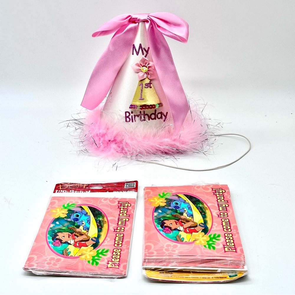 My 1st Birthday Hat with Disney's Lilo & Stitch Invitations (10 cards)